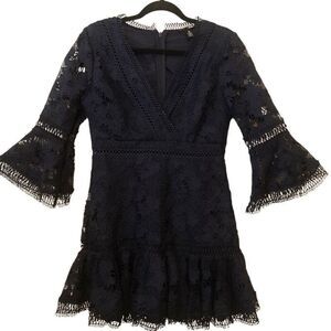 Aqua Navy Blue Lace Fit and Flare Coquette Mini Dress Size M